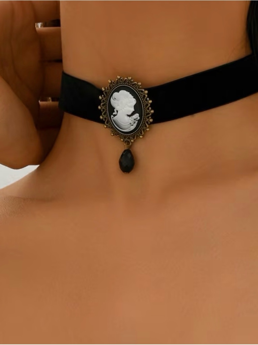 Vintage-Inspired Black Cameo Velvet Choker Necklace